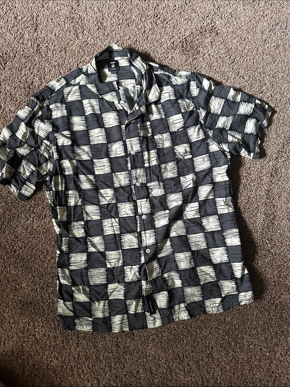 Vans Black & Cream Short-Sleeve Button-Down Check Shirt - XXL